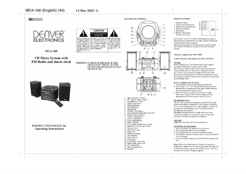 Page n°1 - Manuel utilisateur Denver MCA-180
