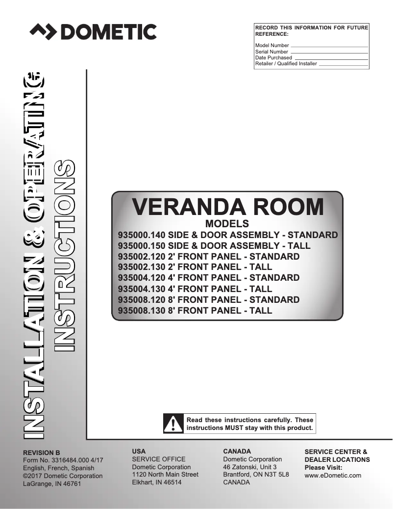 Image de la première page du manuel de l'appareil Veranda Room