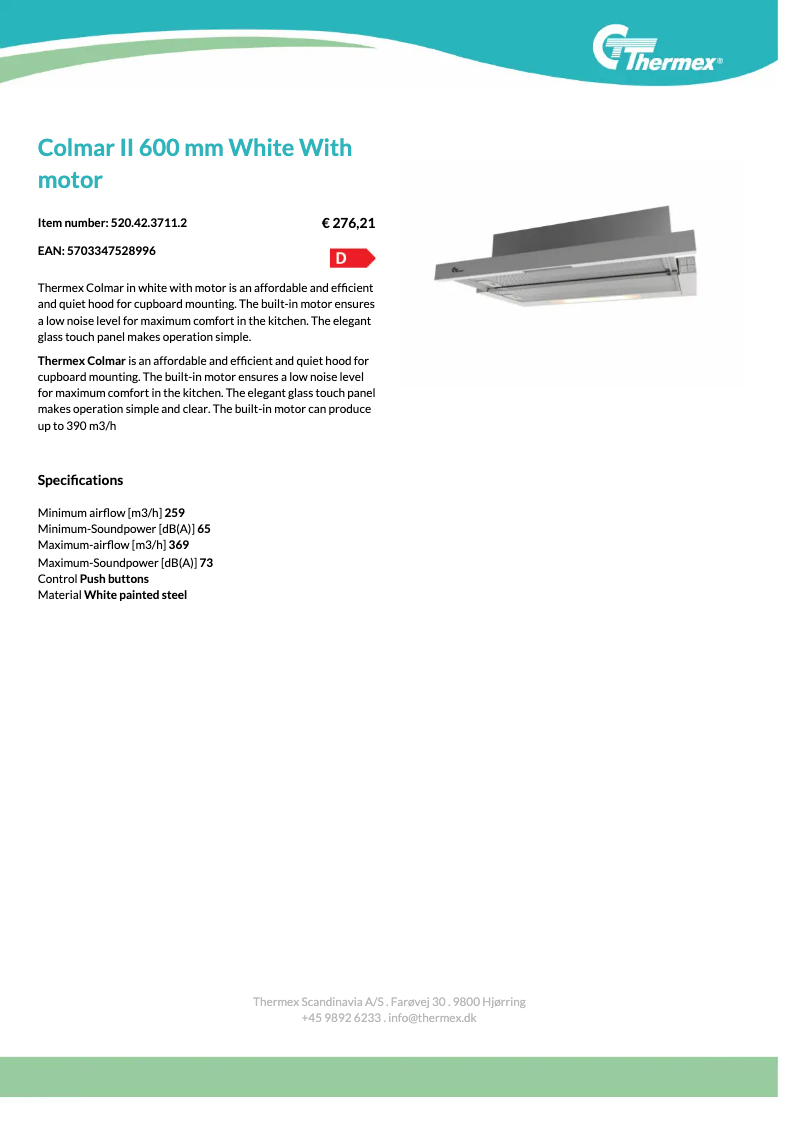 Page n°1 - Fiche technique Thermex Colmar II
