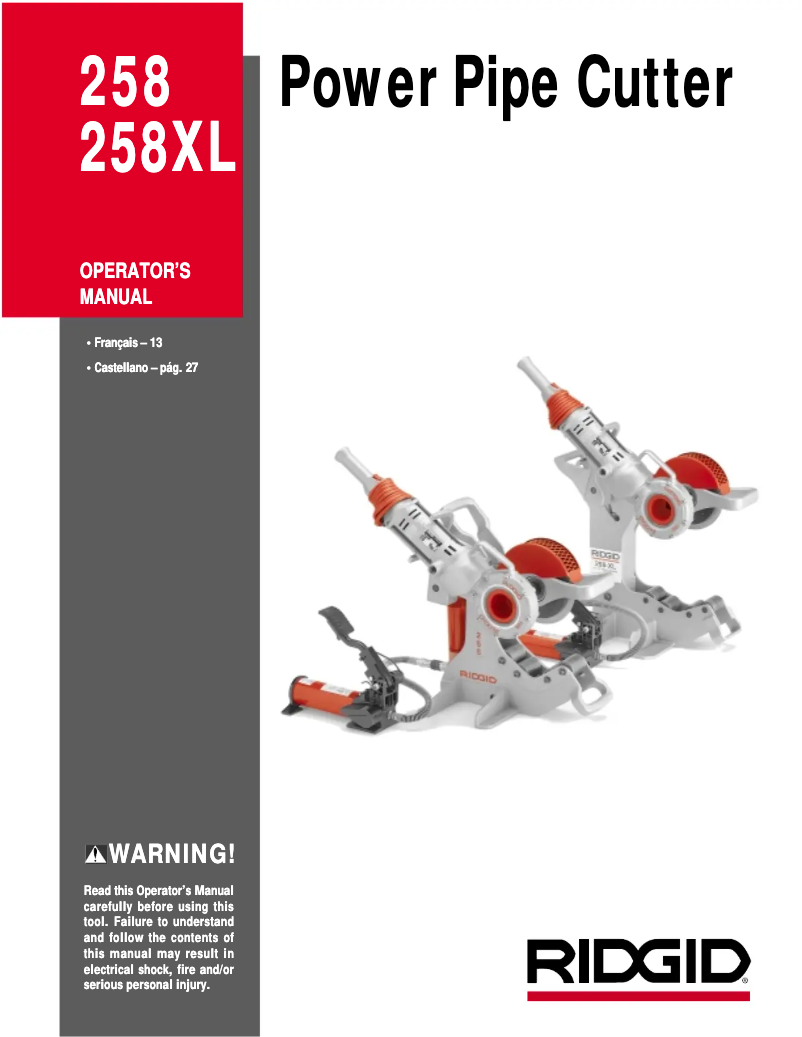 Page 1 de la notice Manuel utilisateur Ridgid 258XL