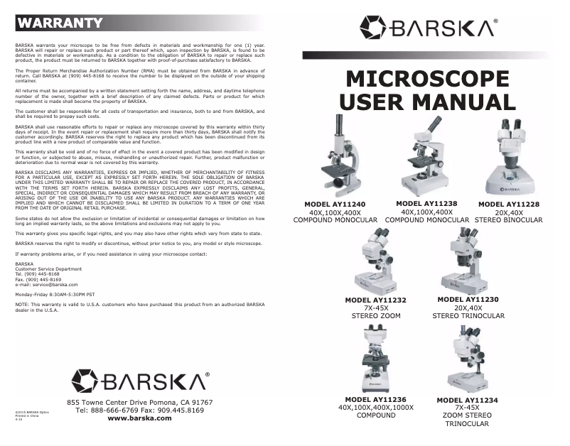 Page n°1 - Manuel utilisateur Barska AY11236