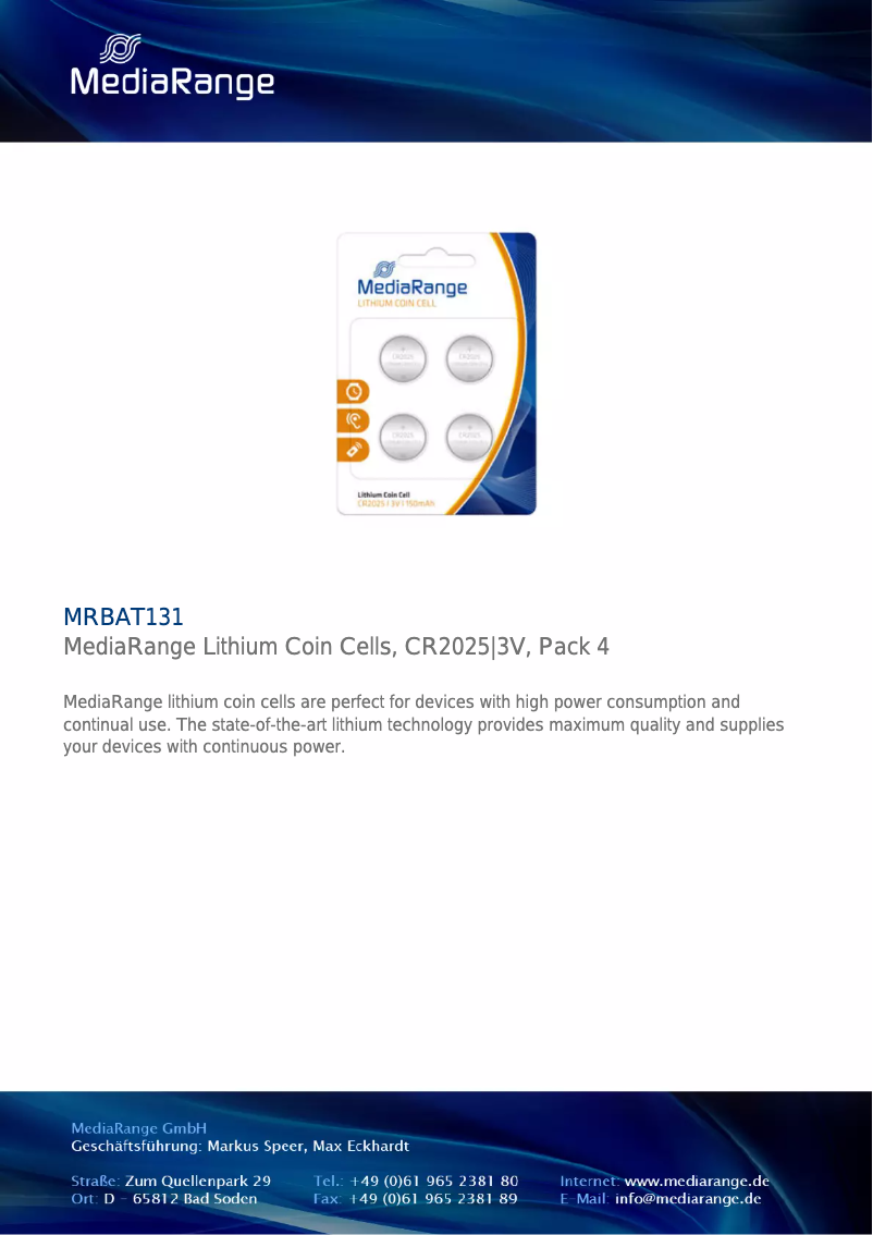 Page 1 de la notice Manuel utilisateur MediaRange MRBAT131