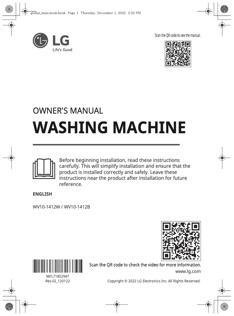 Página 1 del manual Manual de usuario LG WV10-1412B