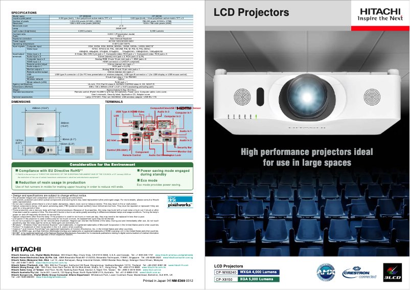 Page 1 de la notice Brochure Hitachi CP-WX8240