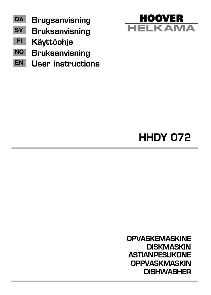 Page n°1 - Manuel utilisateur Hoover-Helkama HHDY 072-86