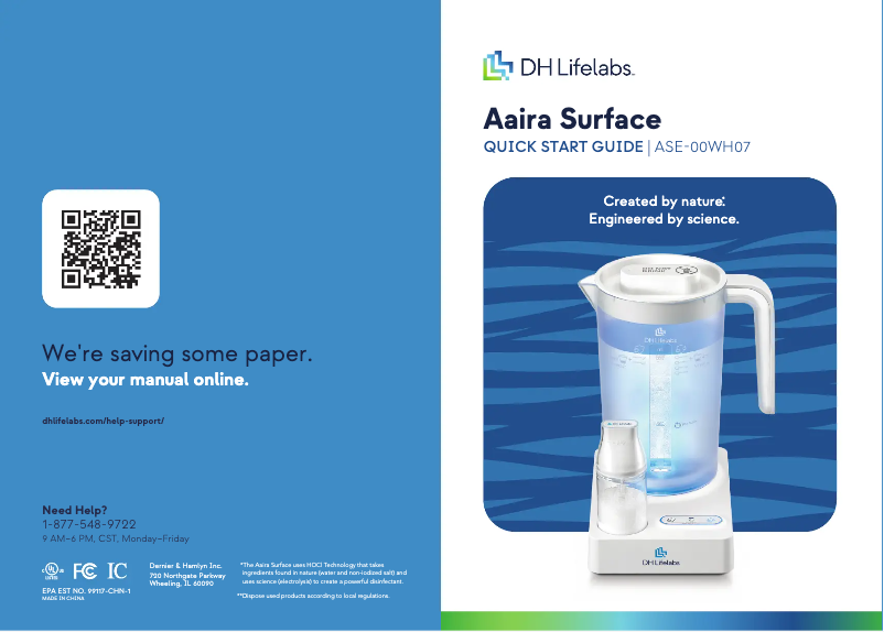 Page 1 de la notice Guide de démarrage rapide DH Lifelabs Aaira Surface ASE-00WH07