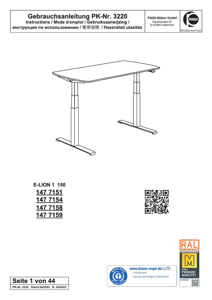 Page 1 de la notice Manuel utilisateur Paidi e−lion 1