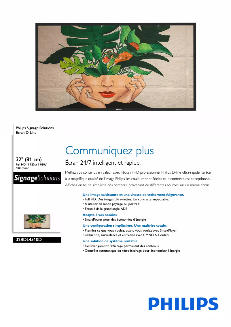 Page n°1 - Fiche technique Philips 32BDL4510D