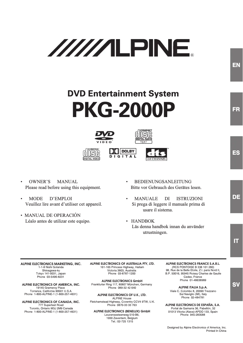Page n°1 - Manuel utilisateur Alpine PKG-2000P