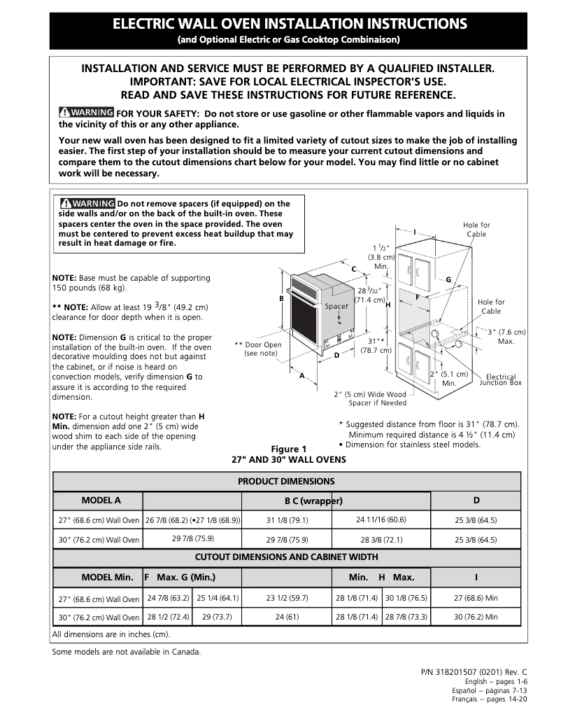 Page n°1 - Guide d'installation Frigidaire GLEB30S8CB