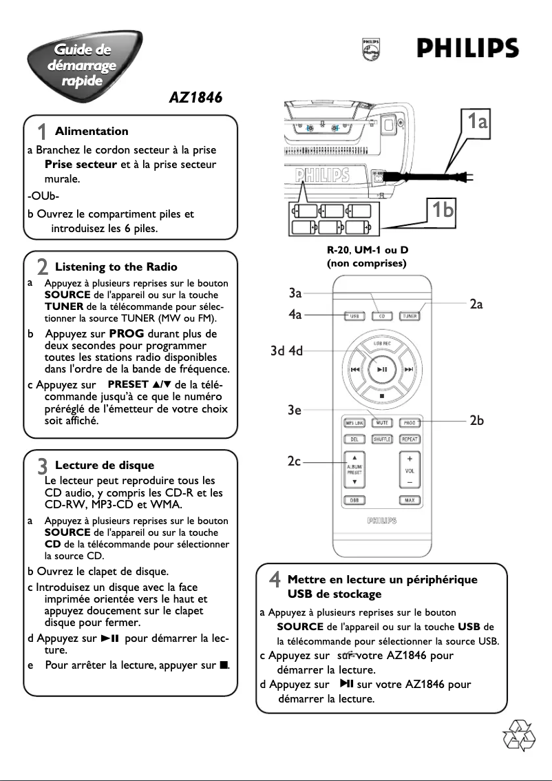 Page n°1 - Guide de démarrage rapide Philips AZ1846