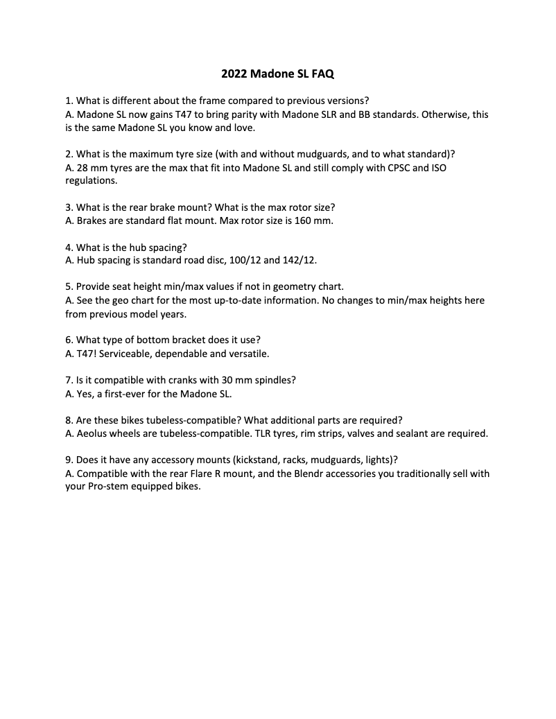 Page 1 de la notice FAQ Trek Madone SL 6 Di2