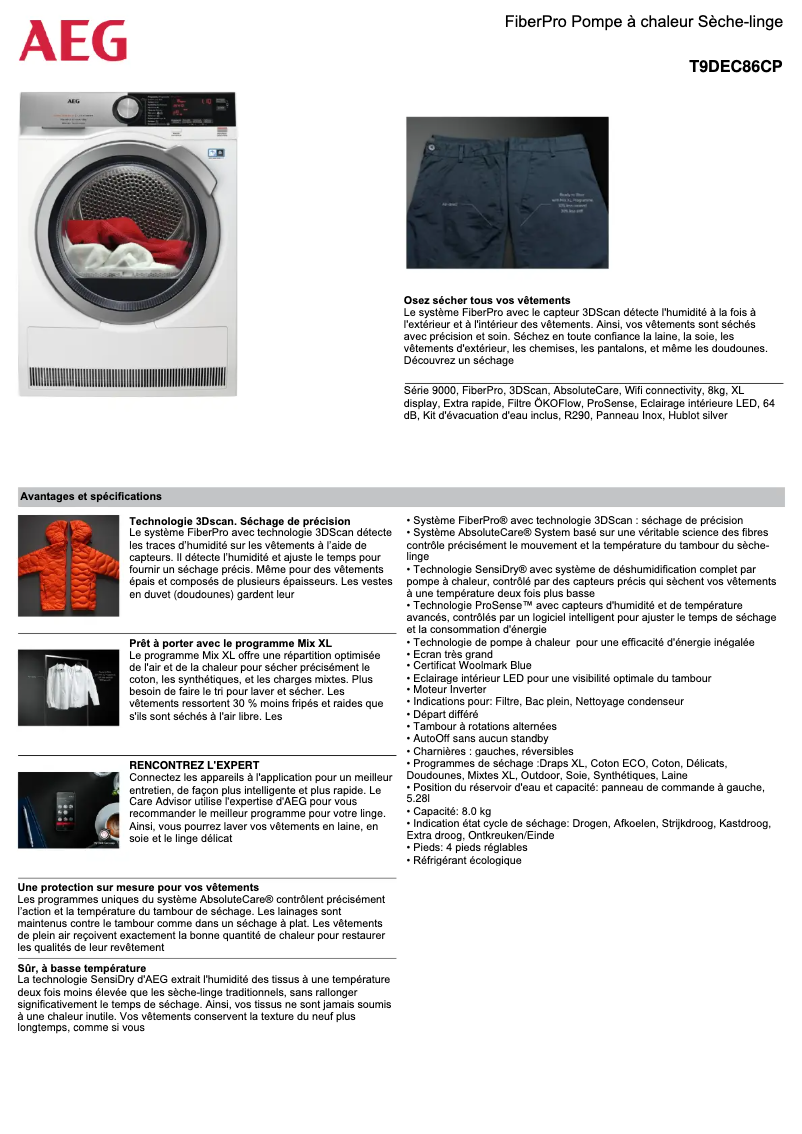 Page n°1 - Fiche technique AEG T9DEC86CP