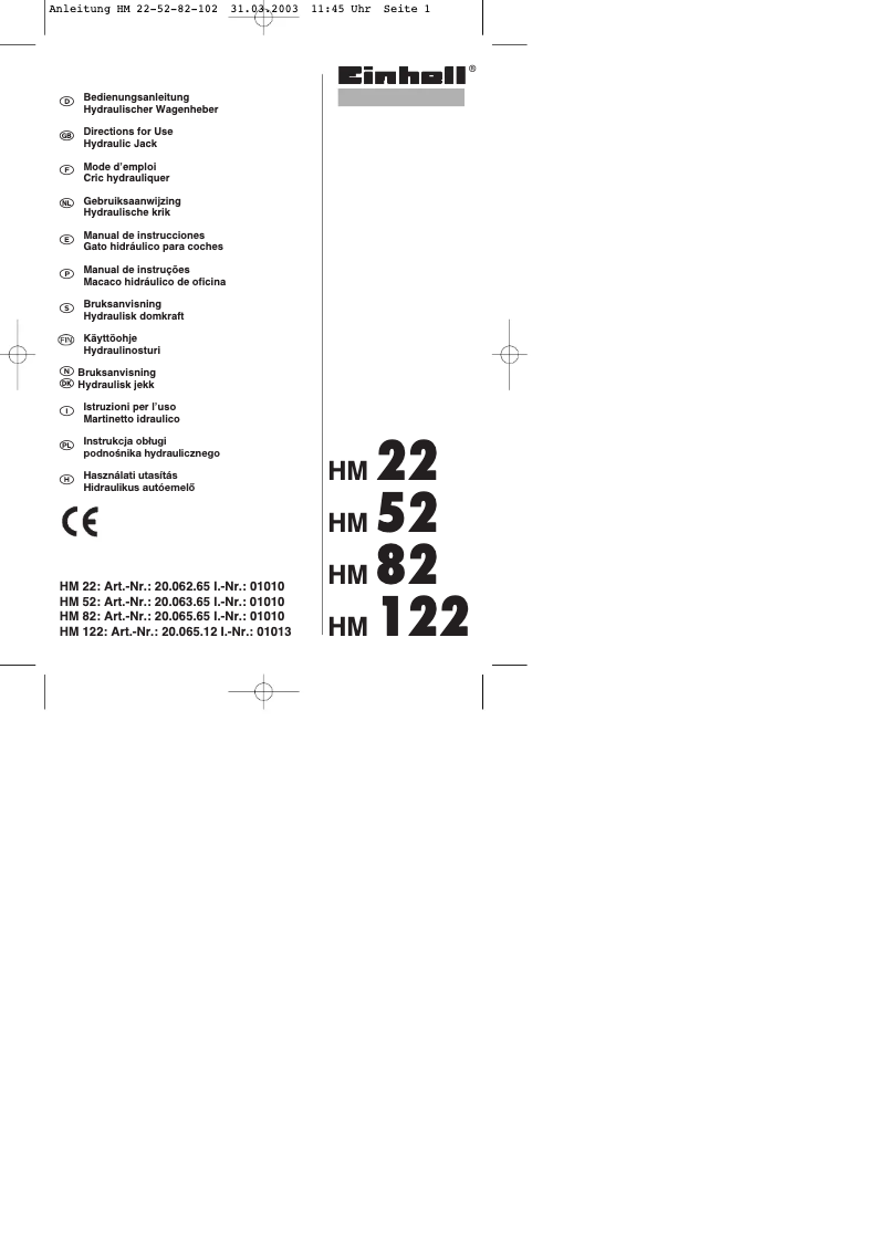 Page 1 de la notice Manuel utilisateur Einhell HM 122