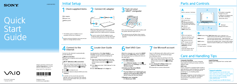 Page n°1 - Guide d'installation Sony Vaio Tab 14 SVT1411BPXS