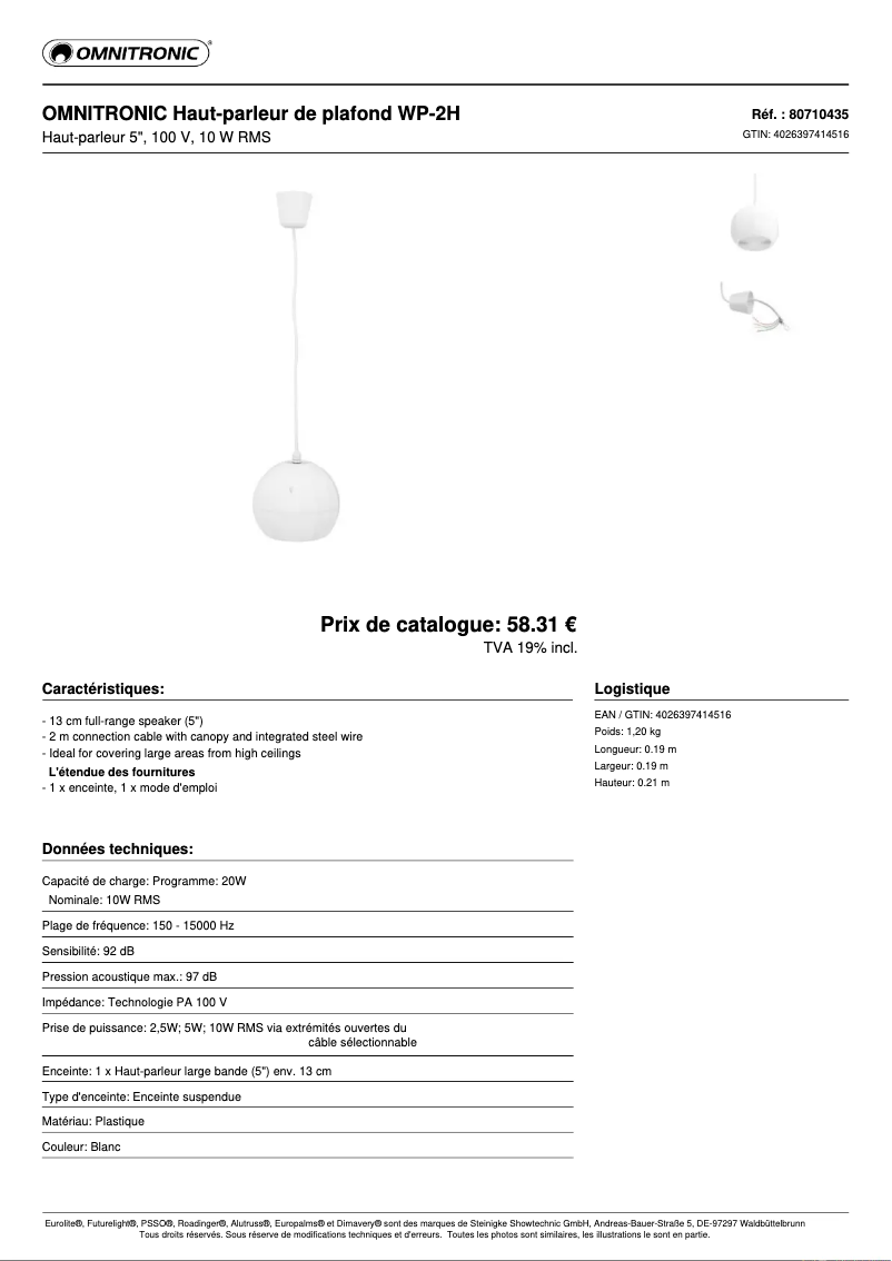 Page n°1 - Fiche technique Omnitronic WP-2H