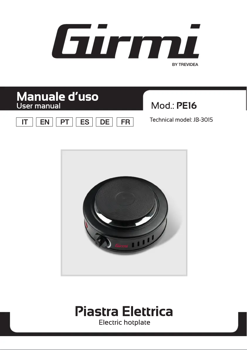 Page 1 de la notice Manuel utilisateur Girmi PE16
