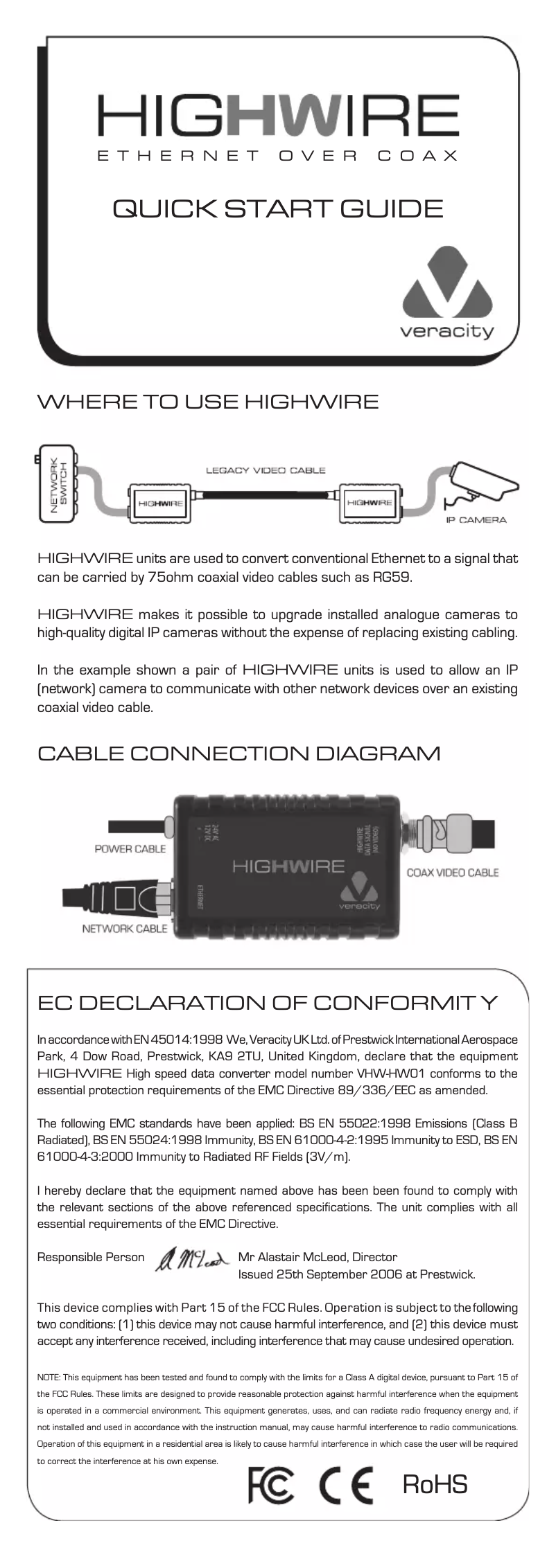 Página 1 del manual Manual de usuario Veracity Highwire VHW-HW