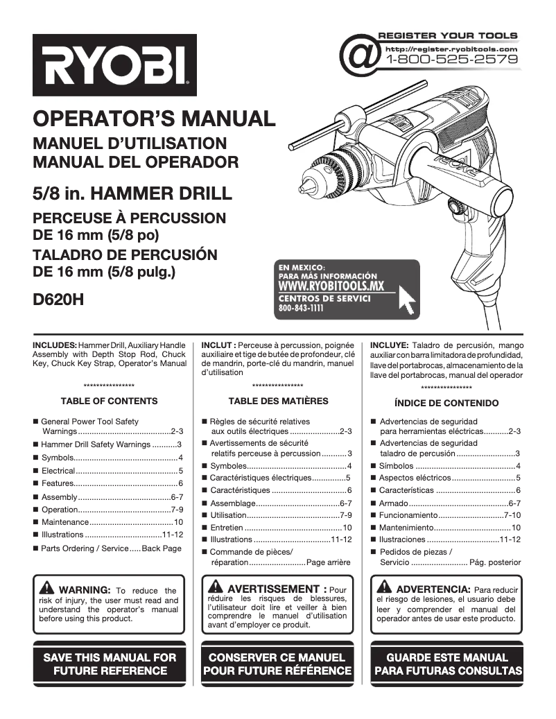 Page 1 de la notice Manuel utilisateur RYOBI D620H