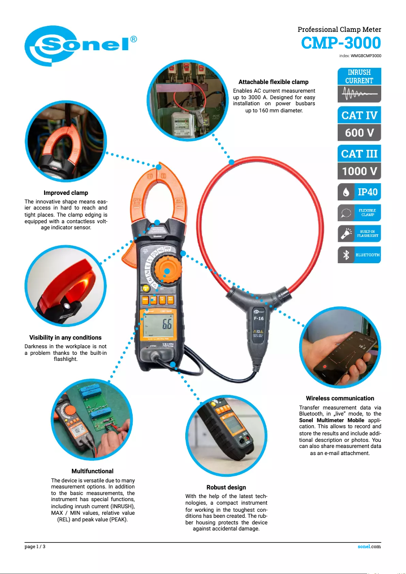 Page n°1 - Fiche technique Sonel CMP-3000