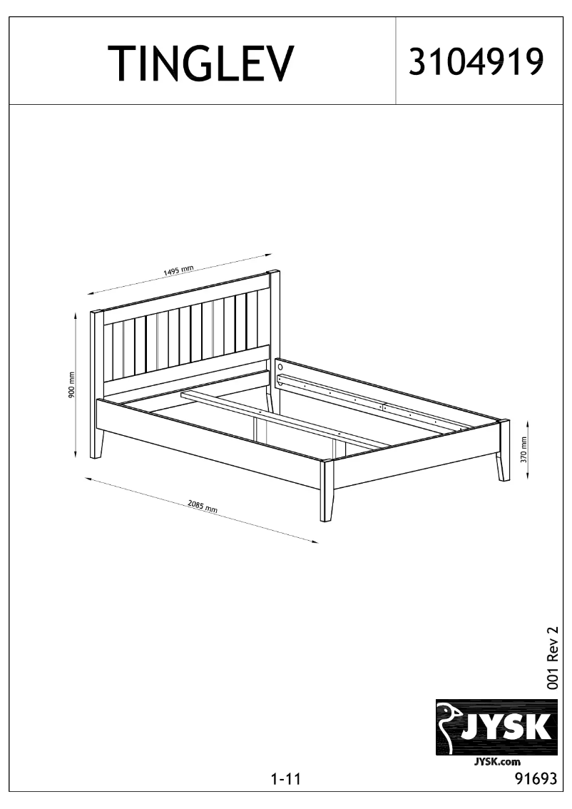 Page 1 de la notice Manuel utilisateur JYSK Tinglev (140x200)