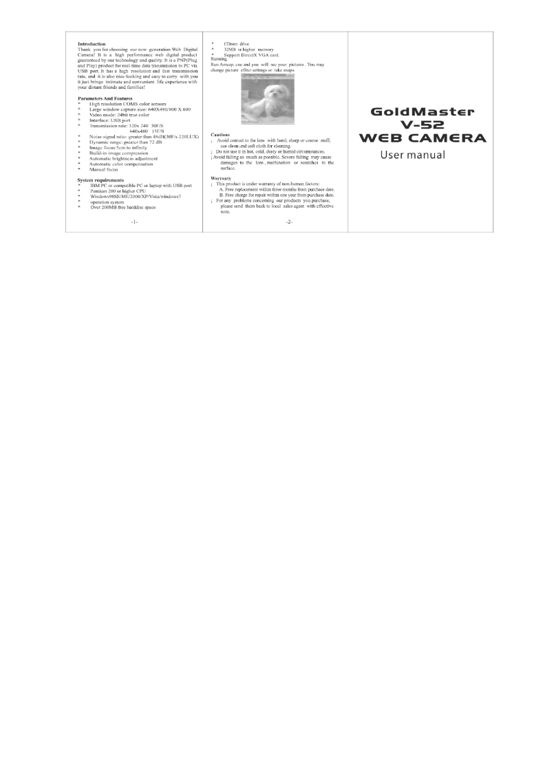 Page n°1 - Manuel utilisateur GoldMaster V-52