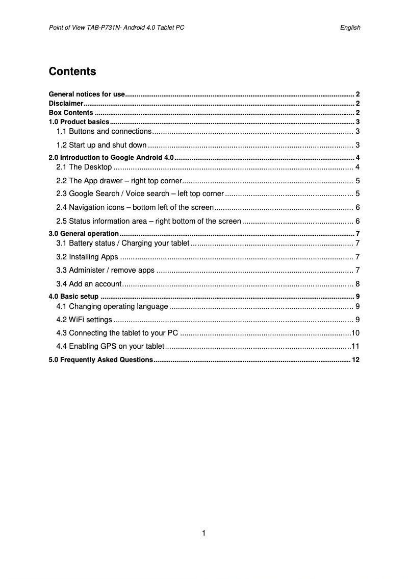 Page 1 de la notice Manuel utilisateur Point of View Mobii 731N