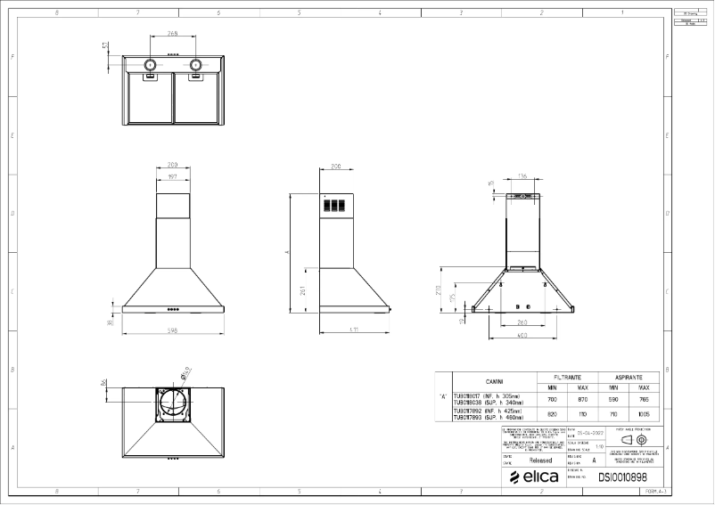 Page 1 de la notice Dessin technique Elica AQUA VITAE 2.0 PRF0184156