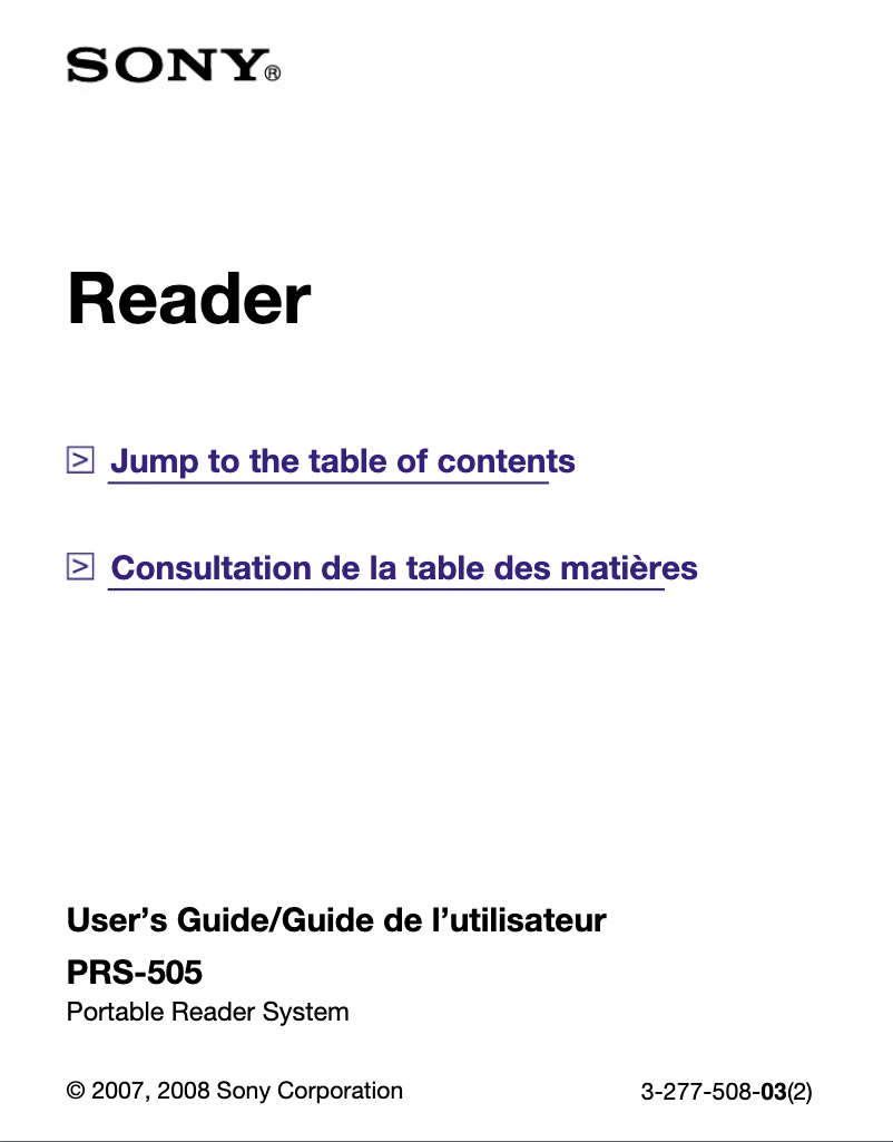 Page n°1 - Manuel utilisateur Sony PRS-505