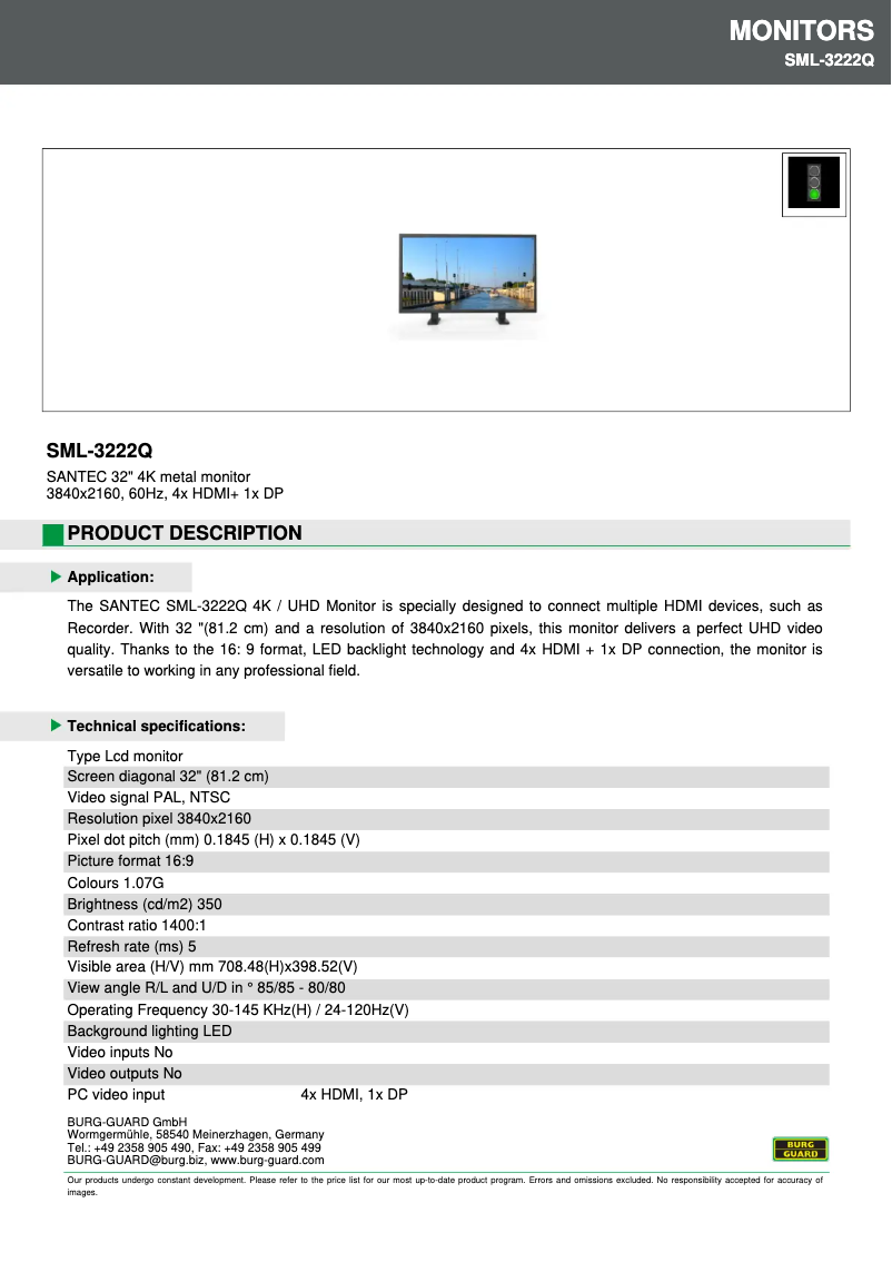 Page 1 de la notice Fiche technique Burg Wächter SML-3222Q