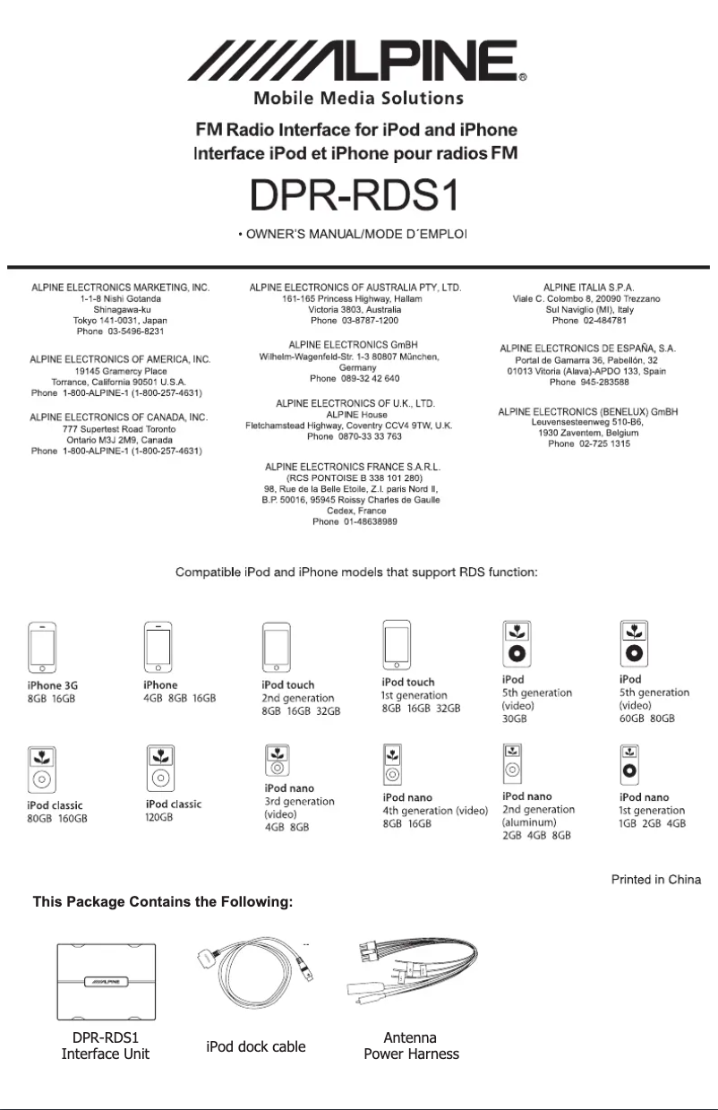 Página 1 del manual Manual de usuario Alpine DPR-RDS1