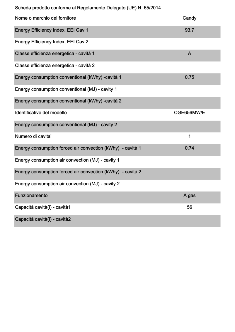 Page n°1 - Fiche technique Candy CGE656MW/E