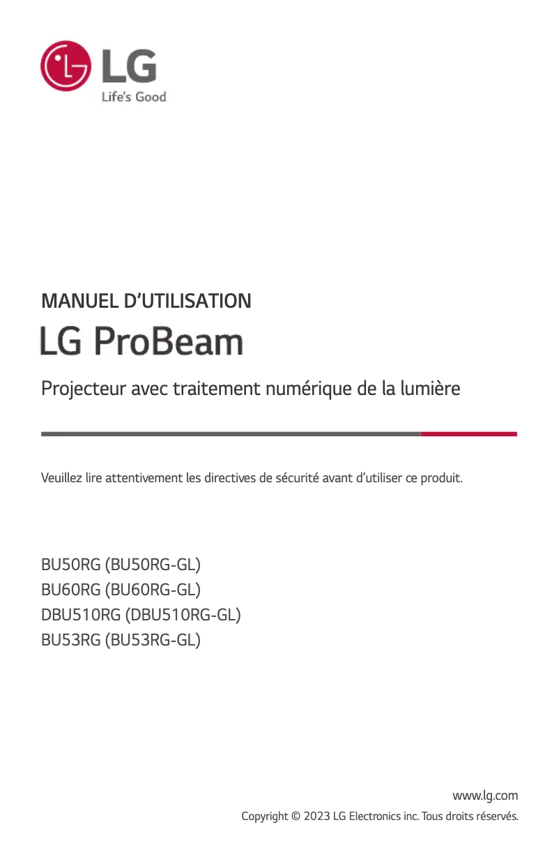 Image de la première page du manuel de l'appareil ProBeam BU50RG