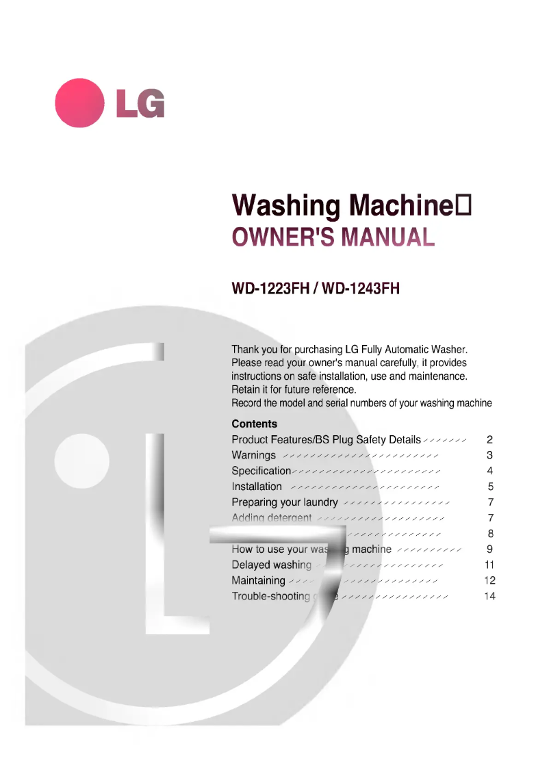 Page n°1 - Manuel utilisateur LG WD-1243FH