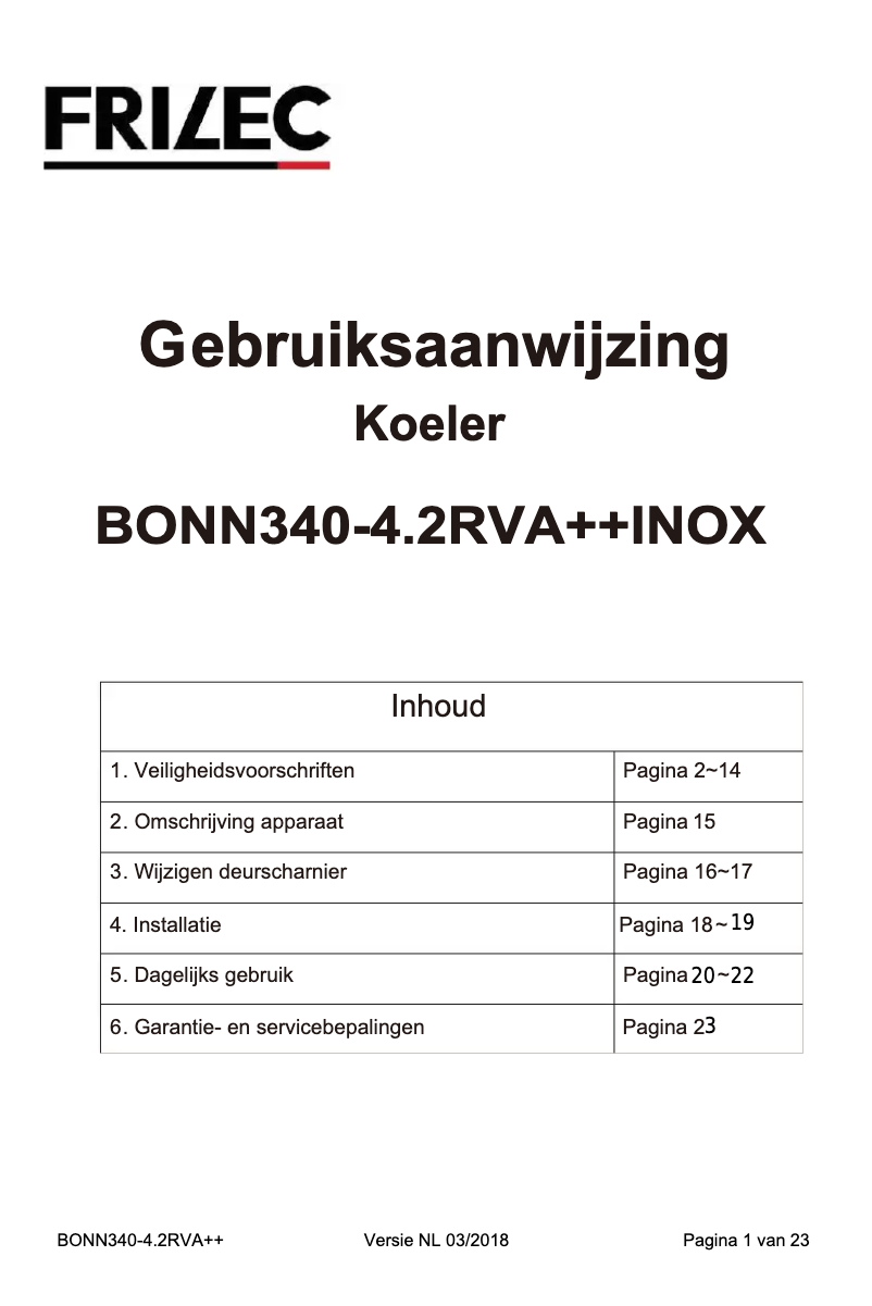 Imagen de la primera página del manual del dispositivo BONN340-4RVA++ Inox