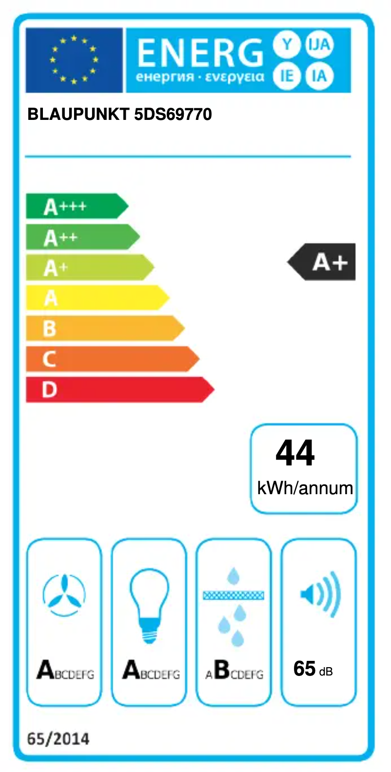 Page 1 de la notice Label énergétique Blaupunkt 5DS69770