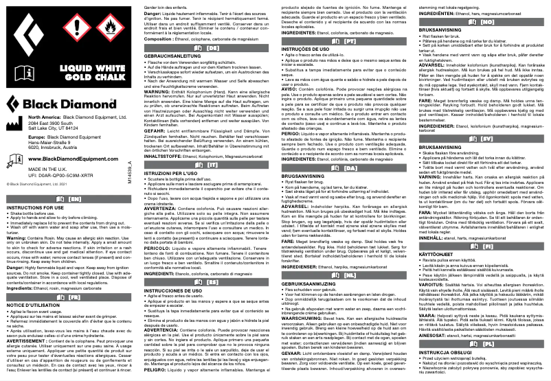 Page 1 de la notice Manuel utilisateur Black Diamond Liquid White Gold Chalk