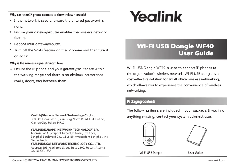Page n°1 - Manuel utilisateur Yealink WF40