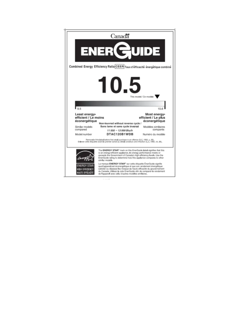 Page 1 de la notice Label énergétique Danby DTAC120B1WDB