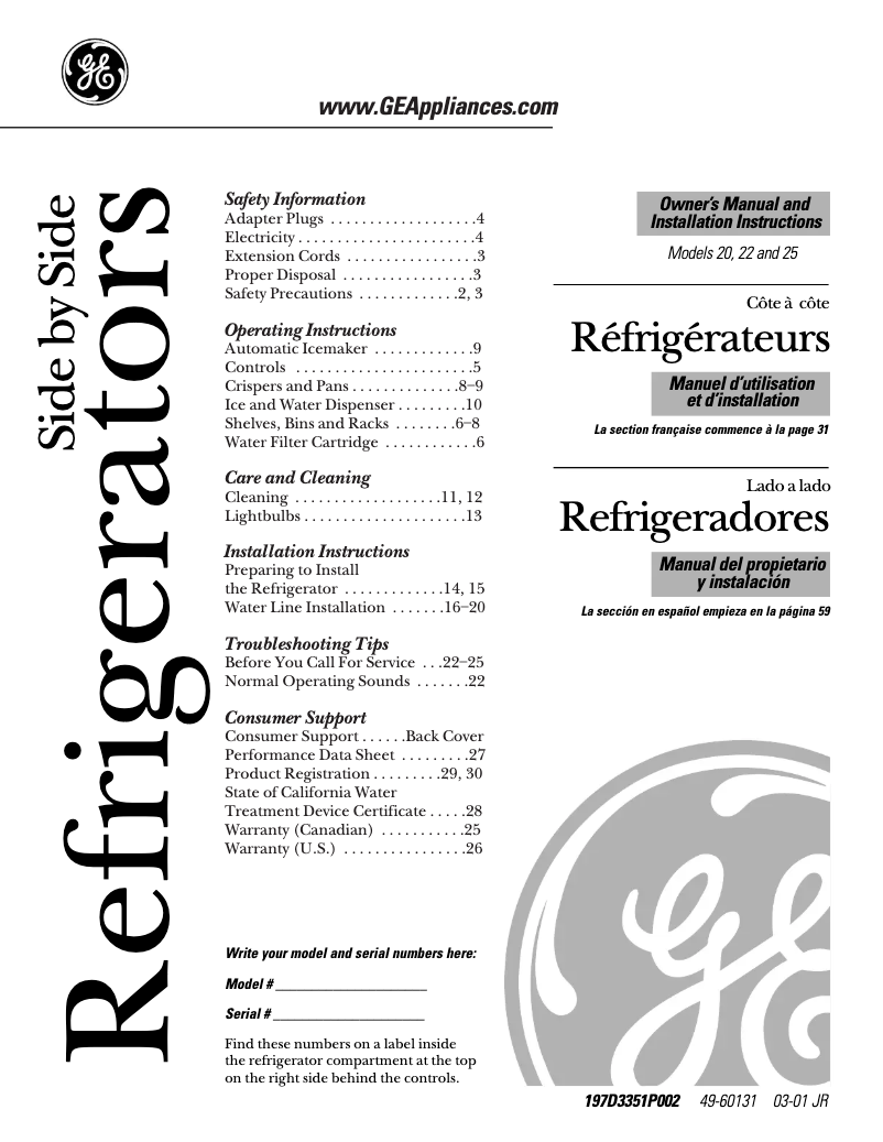 Page n°1 - Manuel utilisateur GE ESS25XGMBB