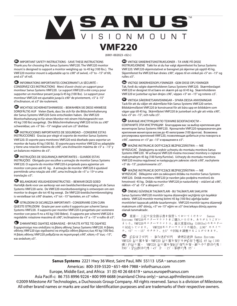 Image de la première page du manuel de l'appareil VisionMount VMF220
