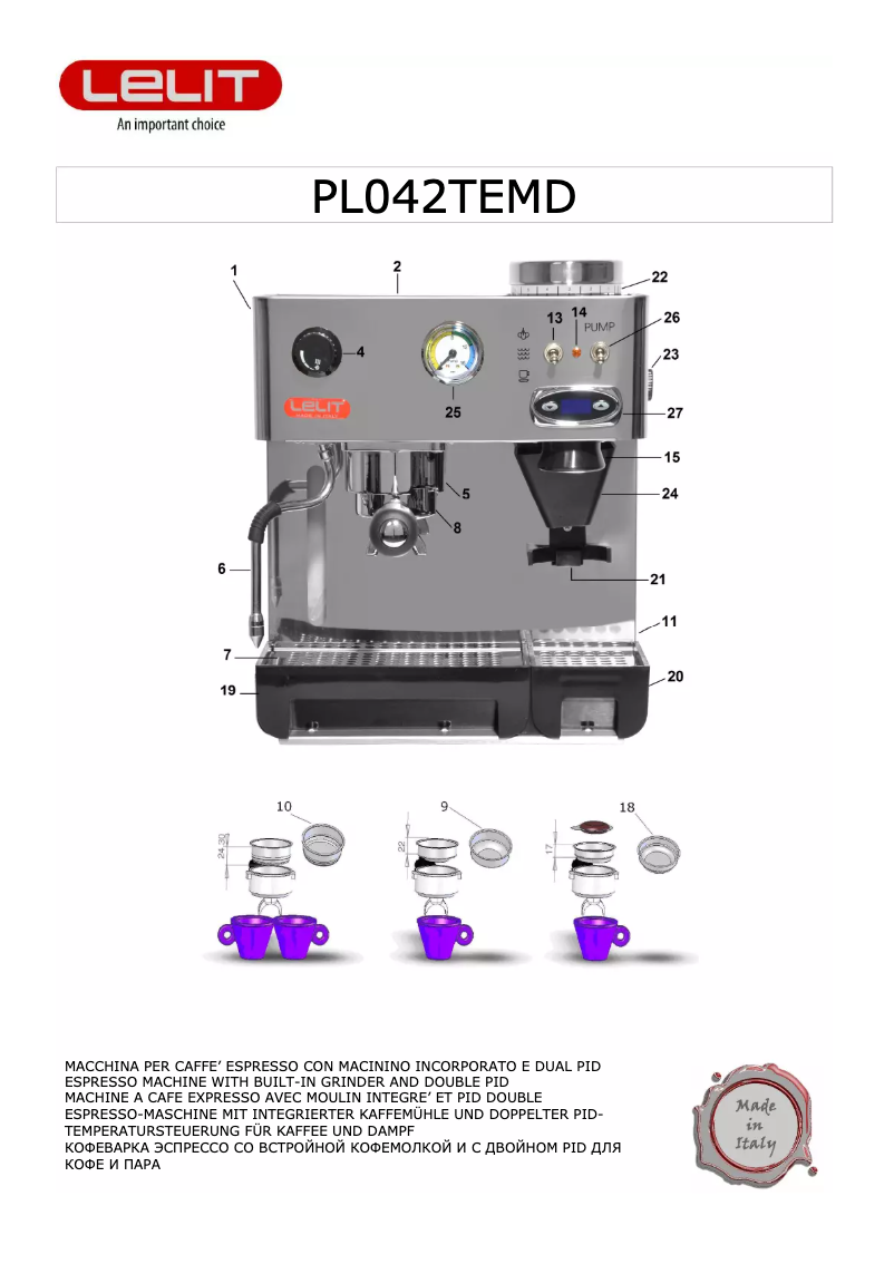 Page 1 de la notice Manuel utilisateur Lelit PL042TEMD