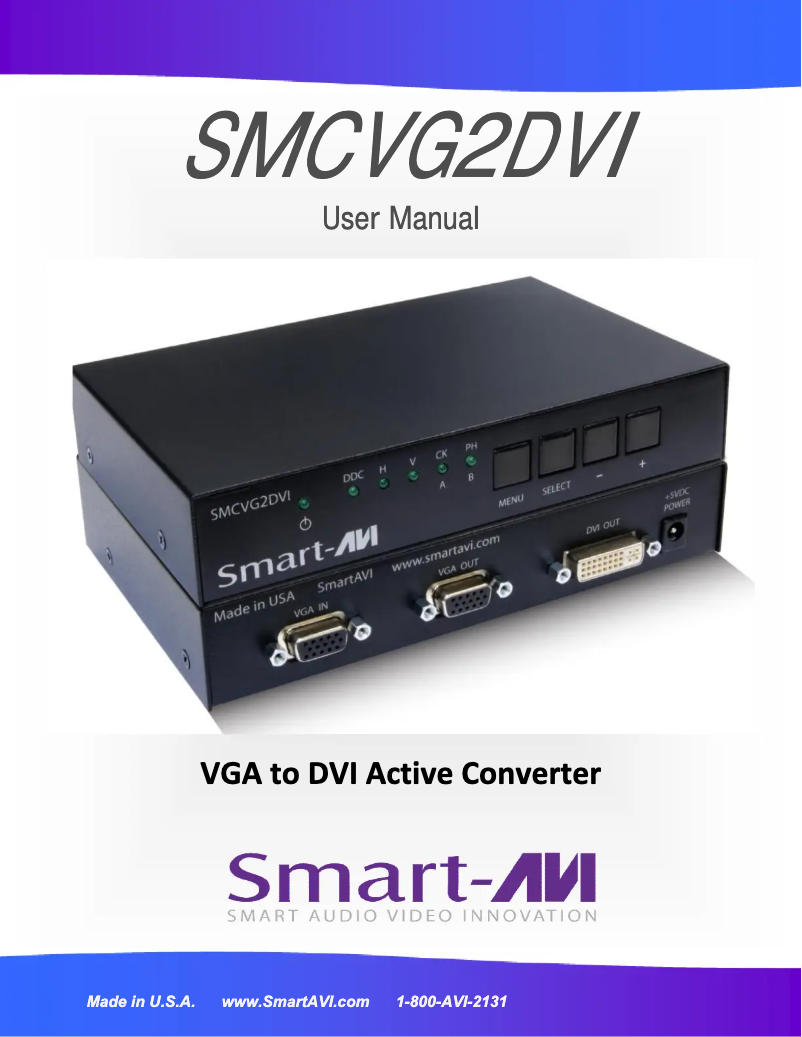 Page n°1 - Manuel utilisateur Smart-AVI VGA to DVI Active Converter