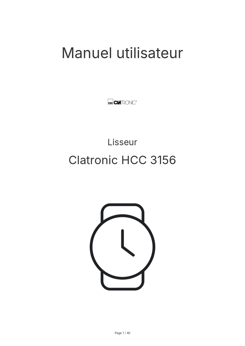 Image de la première page du manuel de l'appareil HCC 3156