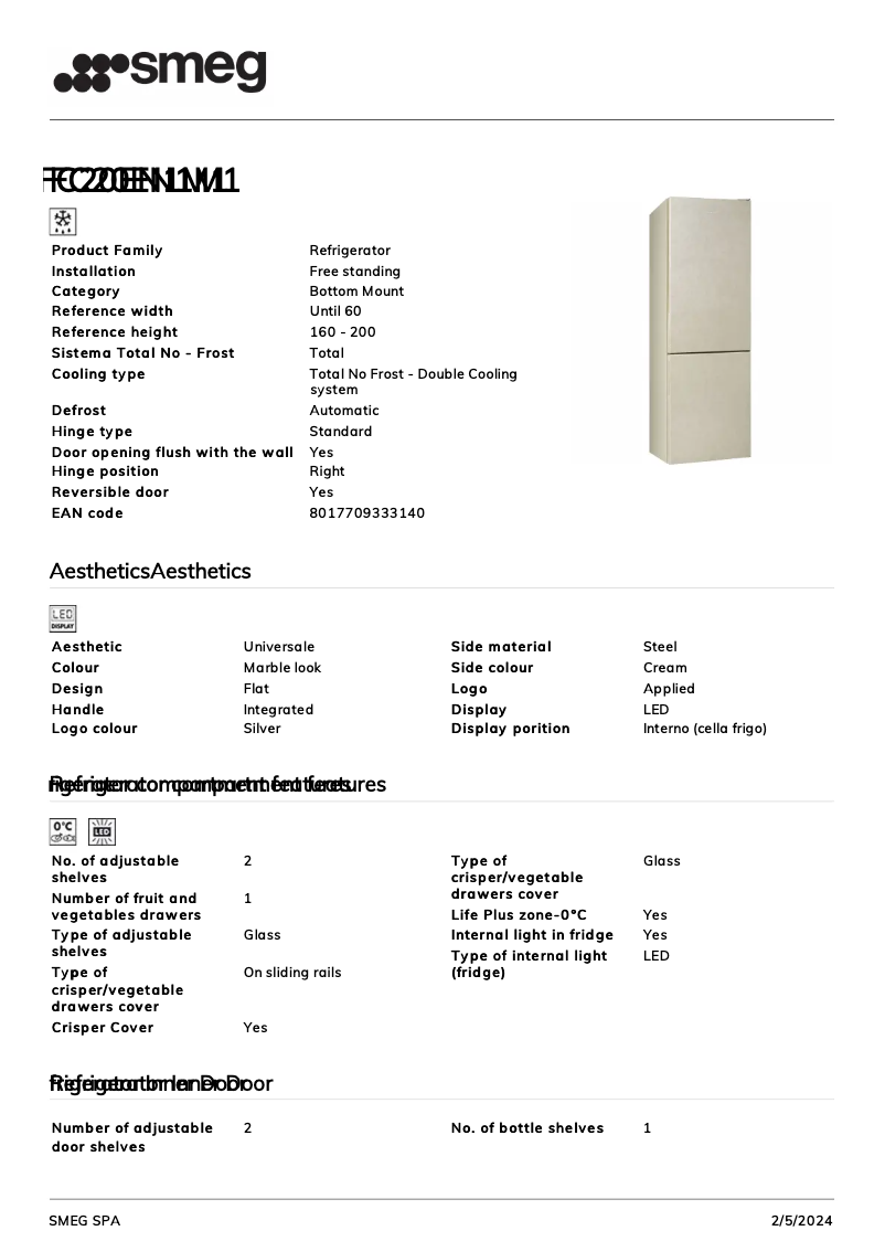 Page n°1 - Fiche technique Smeg FC20EN1M1