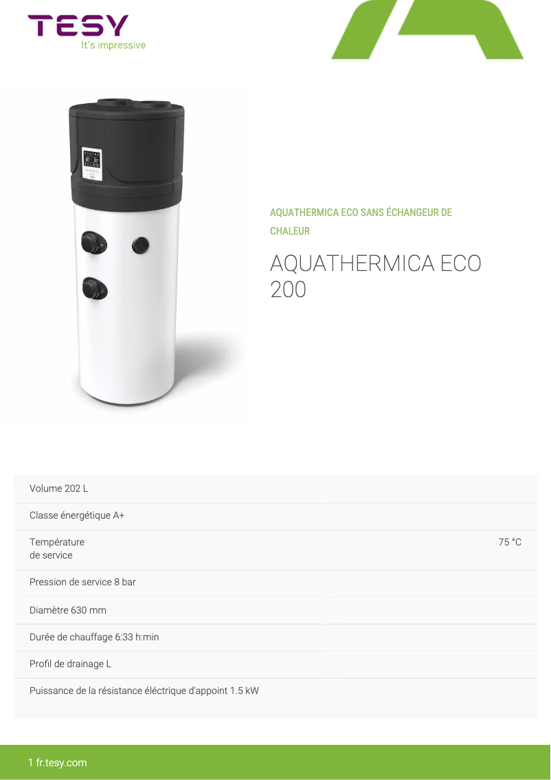 Page n°1 - Fiche technique Tesy AquaThermica Eco 200