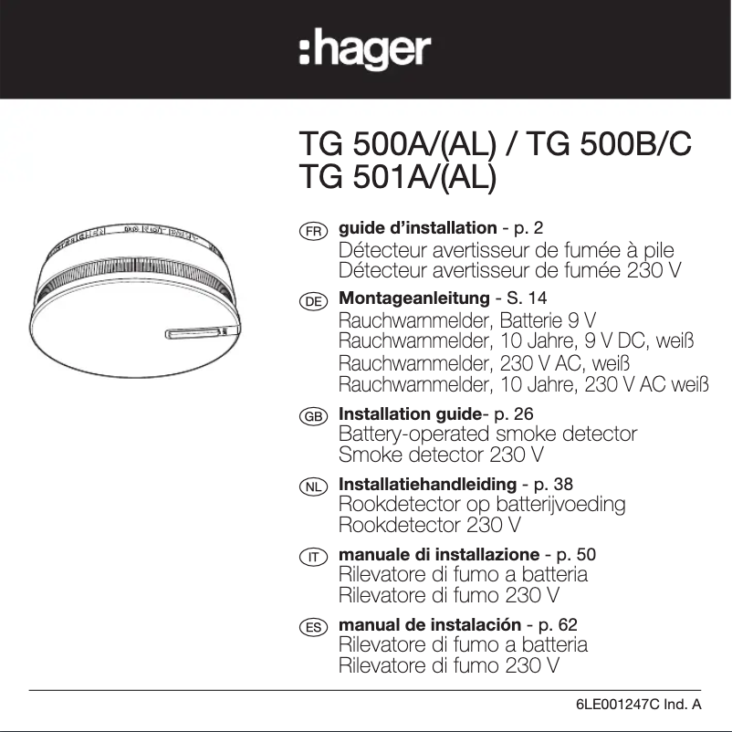 Page 1 de la notice Instructions / montage Hager TG500B