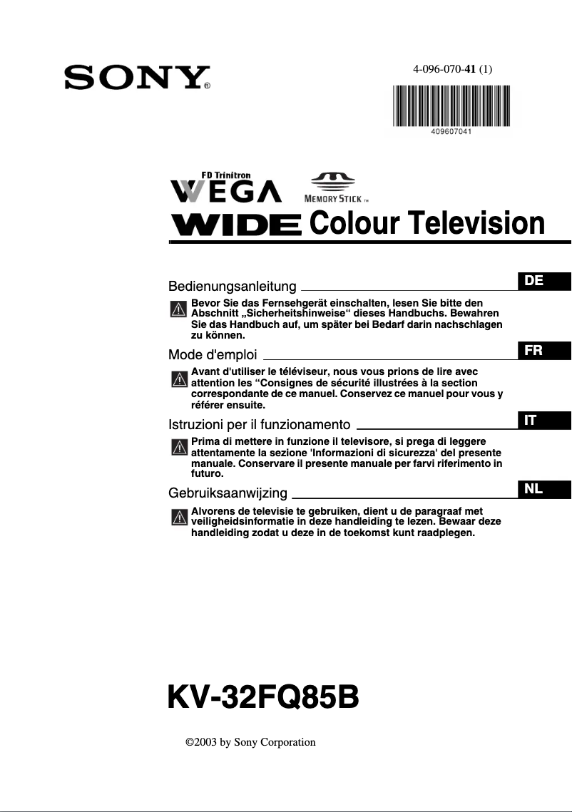 Page 1 de la notice Manuel utilisateur Sony KV-32FQ85B