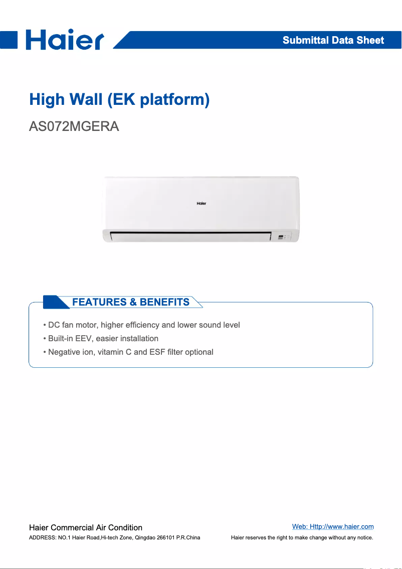 Image de la première page du manuel de l'appareil AS072MGERA