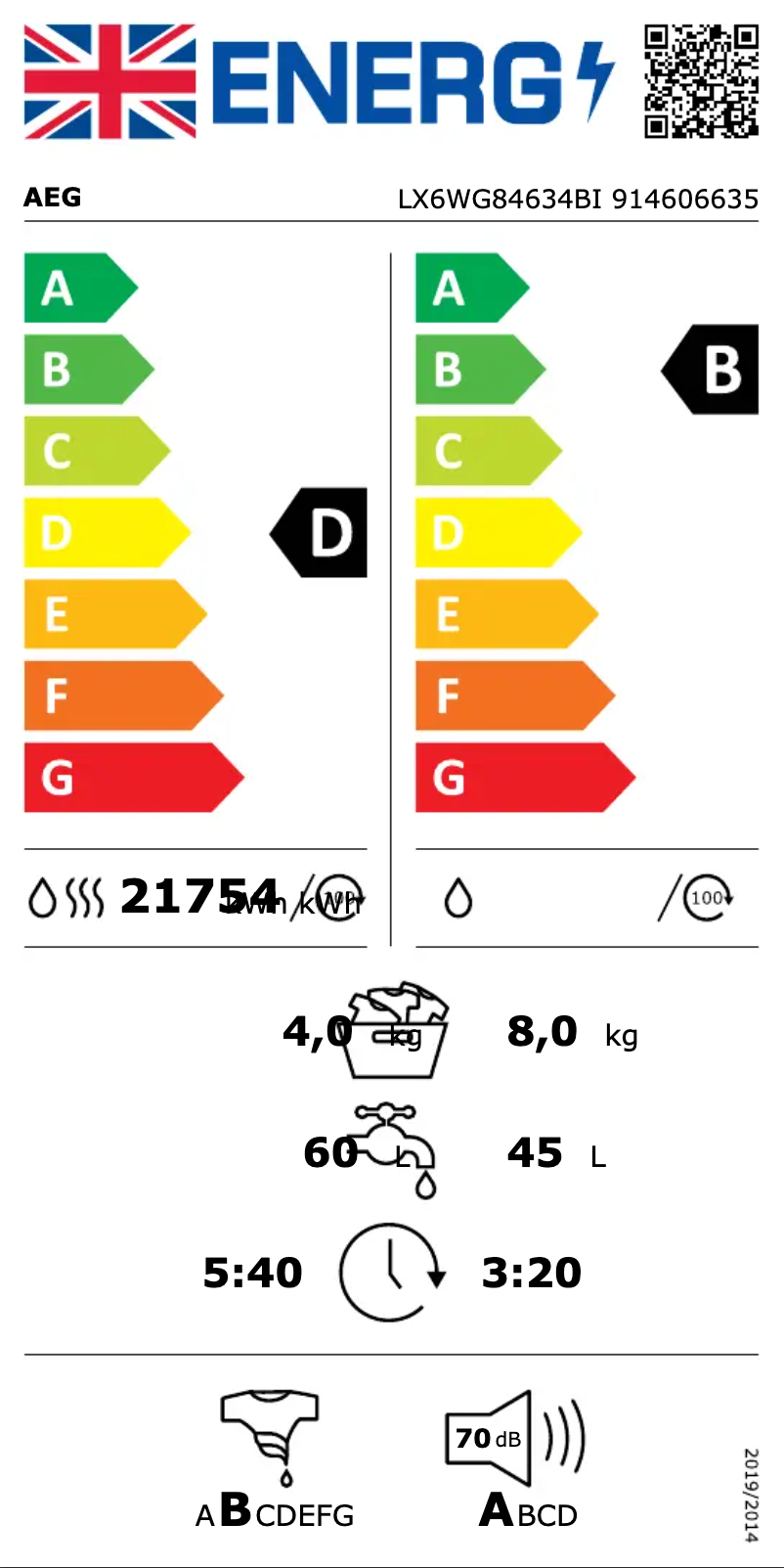 Page n°1 - Label énergétique AEG LX6WG84634BI